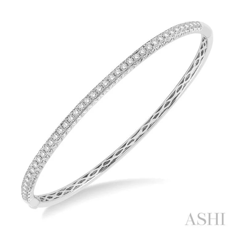 Elegant bangles for formal events and parties-1 Ctw Round Cut Diamond Stackable Bangle in 14K White Gold