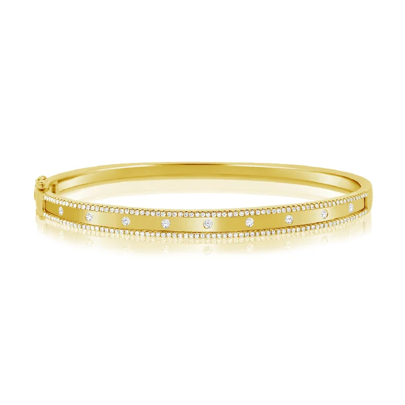 Custom bangles with personalized engraving-14K Yellow Gold Diamond Border Bangle