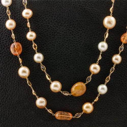 Silver chain necklaces for sleek sophistication-Pearl & Orange Sapphire Necklace