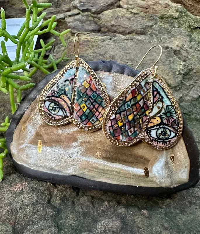 Butterfly-shaped earrings for a playful touch-‘Wings’ Porcelain Earrings with hand painted protective eye design