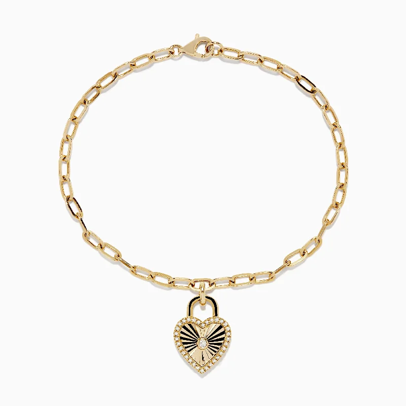 Vintage metal bracelets for retro flair-14K Yellow Gold Diamond Heart Bracelet