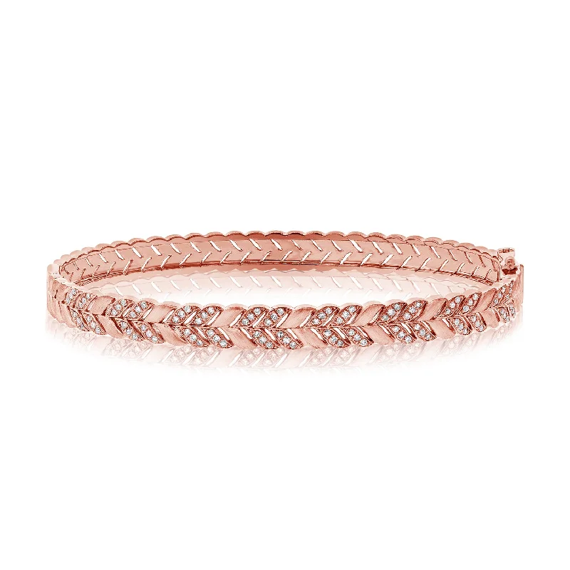 Luxury diamond-studded bangles for an upscale look-14K Rose Gold Diamond Herringbone Hinged Bangle