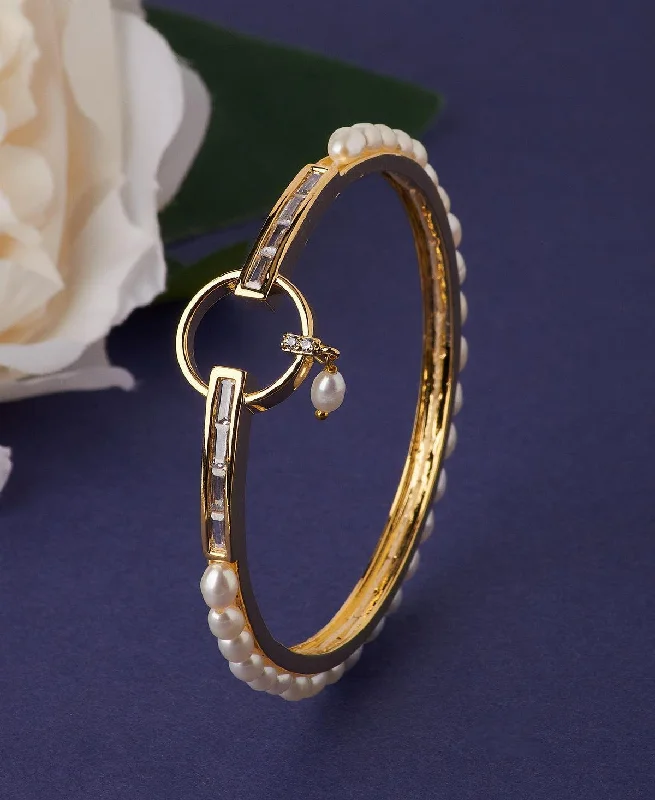 Simple silver bangles for timeless appeal-Stunning Stone Studded Pearl Bangle