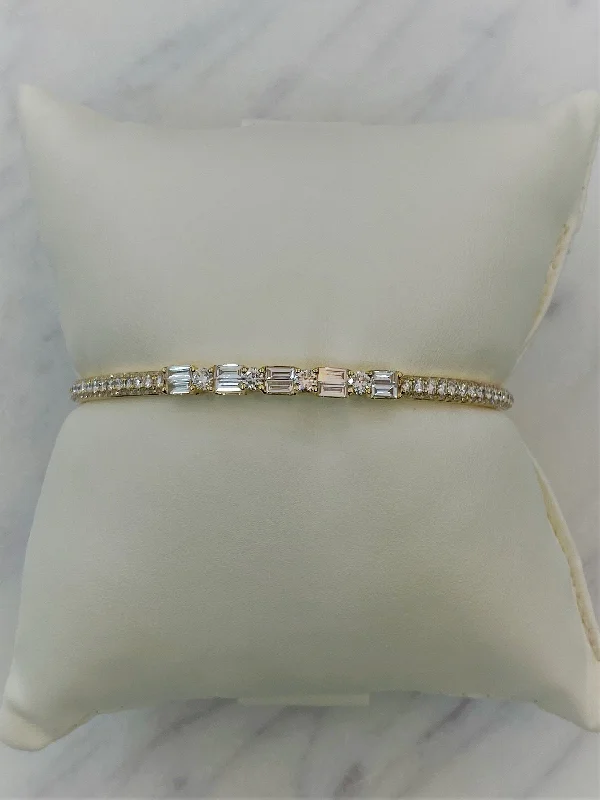 Chunky statement bangles for bold impact-18K Yellow Gold Round + Baguette Diamond Cuff Bangle