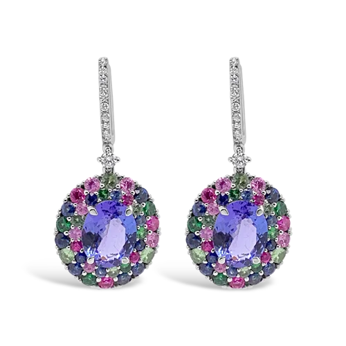 Minimalist bar earrings for a sleek and simple style-Tanzanite & Multi-color Sapphire Earrings