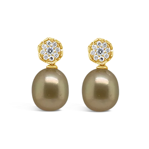 Elegant pearl earrings for weddings and celebrations-Golden Pearl & Diamond Earrings