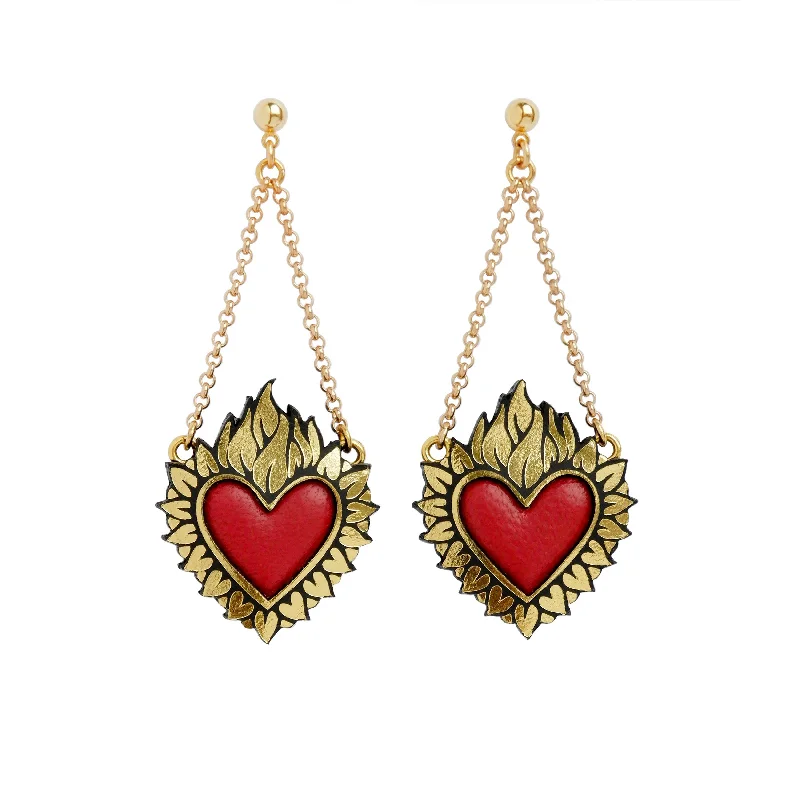 Customized diamond earrings for luxury gifts-FLAMING HEART  . pendant earrings