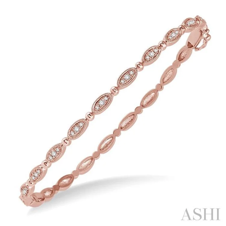 Slim gold bangles for a delicate look-1/4 Ctw Oval Mount Round Cut Diamond Stackable Bangle in 14K Rose Gold