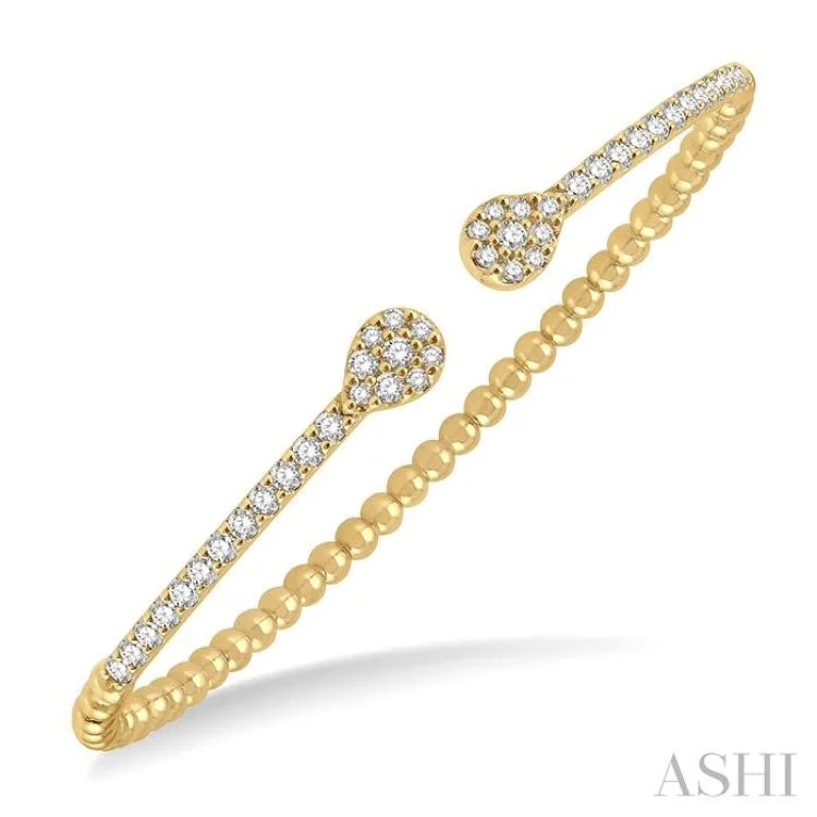 Elegant stacking bangle sets for layered fashion-1 Ctw Pear Shape Round Cut Diamond Open Cuff Bangle in 14K Yellow Gold