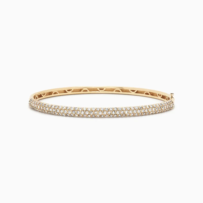 Personalized name bracelets for meaningful gifts-D'Oro 14K Yellow Gold Diamond Pave Bangle, 1.87 TCW