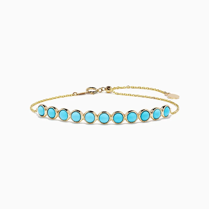 Unique wire bracelets for contemporary design-14K Yellow Gold Turquoise Bolo Bracelet 3.30 TCW