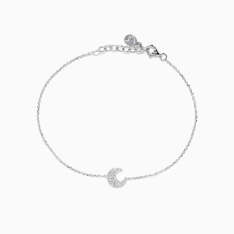 Silver link bracelets for a polished look-925 Sterling Silver Diamond Moon Bracelet