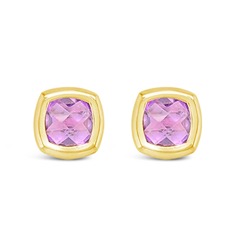 Sterling silver stud earrings for women-Gold & Amethyst Earrings