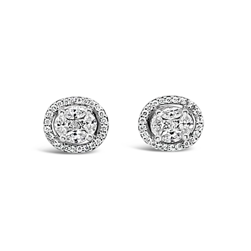 Silver earrings with delicate detailing-Diamond Earrings with a Halo