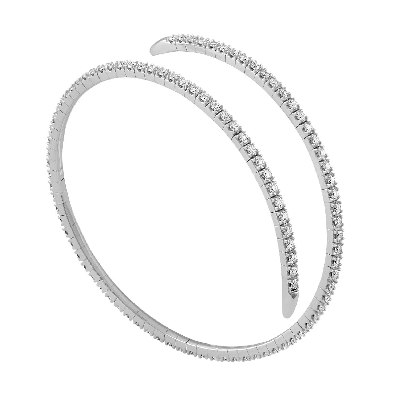 Intricately designed bangles for high-fashion looks-14K White Gold Diamond Wrap Around Flexible Bangle