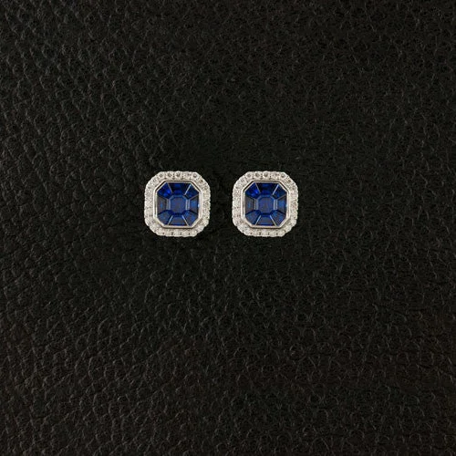 Designer earrings for high-end fashion lovers-Blue Sapphire & Diamond Earrings