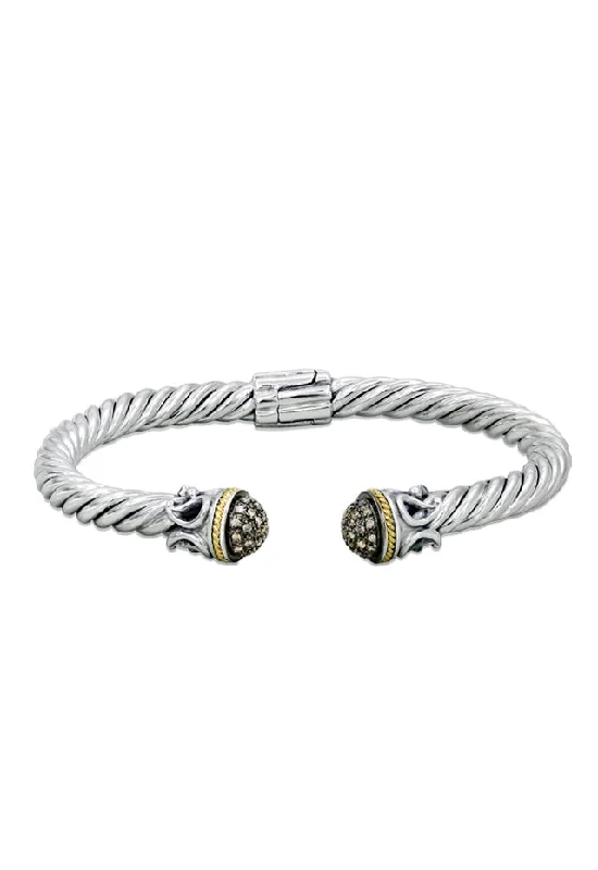 Minimalist silver bracelets for everyday chic-925 Silver & Gold Espresso Diamond Bangle, .27 TCW