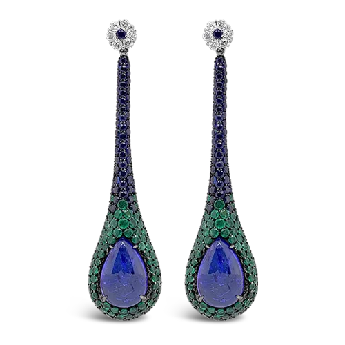 Boho-style earrings for free-spirited fashion-Sapphire, Emerald & Diamond Dangle Earrings