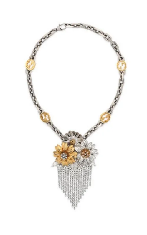 Sparkling crystal necklaces for a glamorous effect-Floral Crystals Fringe Necklace