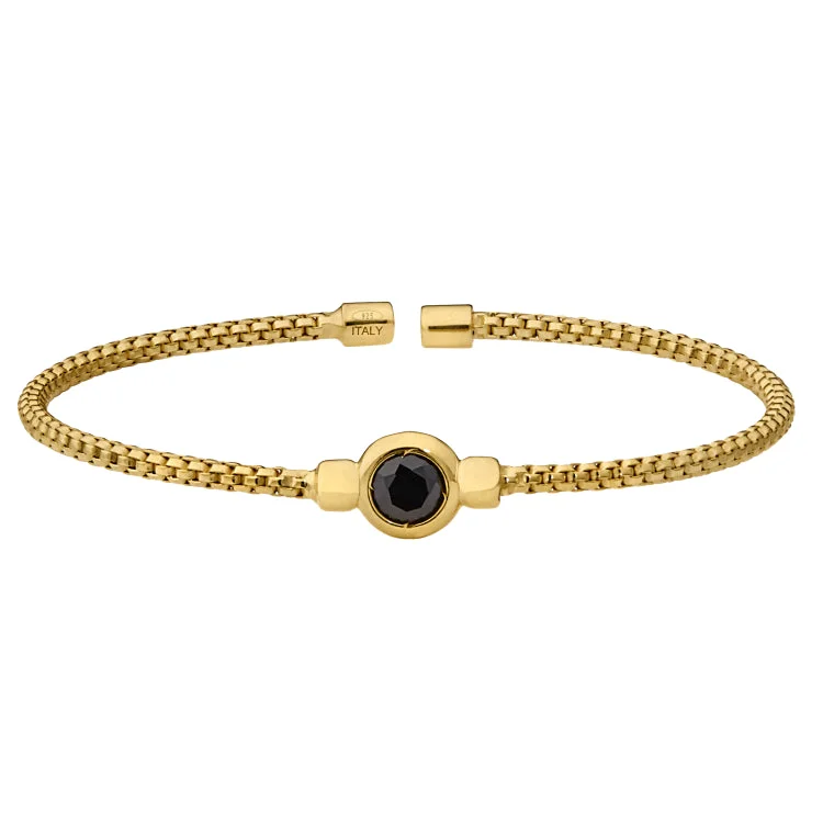 Stretch bracelets for comfortable wear-Gold Finish Sterling Silver Rounded Box Link Cuff Bracelet with Bezel Set Simulated Onyx