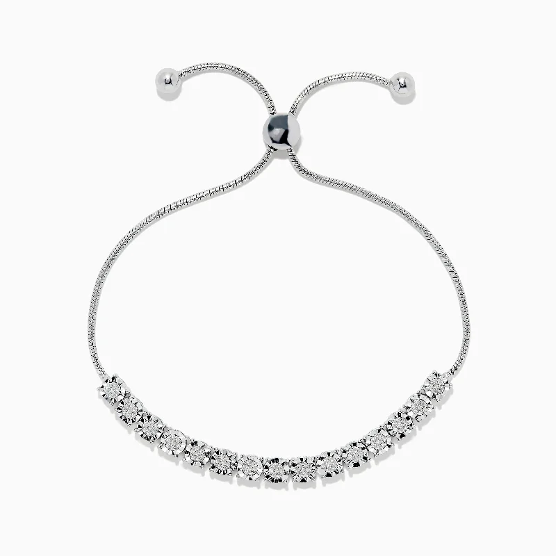 Sparkling tennis bracelets for elegant occasions-925 Sterling Silver Diamond Bolo Bracelet