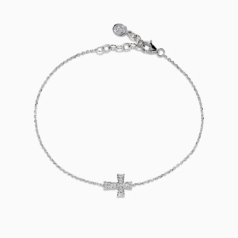 Vintage metal bracelets for retro flair-925 Sterling Silver Diamond Cross Bracelet