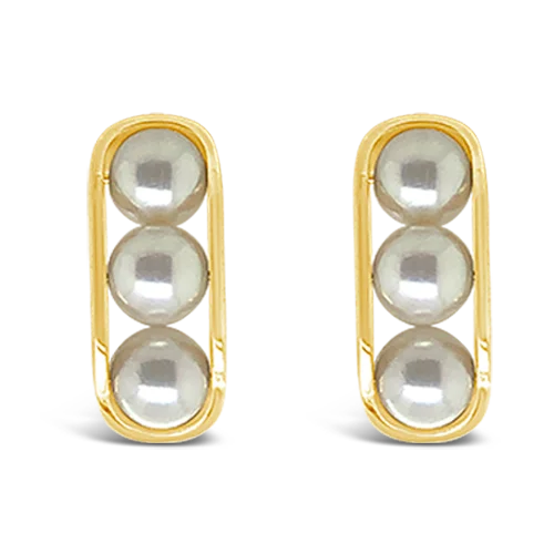 Statement earrings for fashionistas and trendsetters-Triple Pearl Earrings