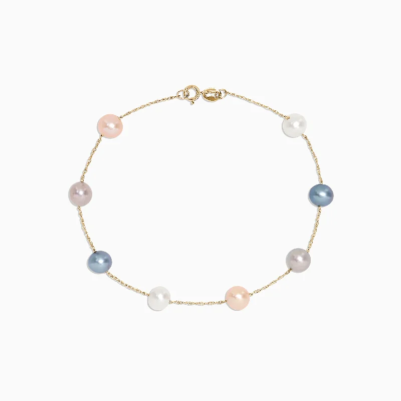 Adjustable metal bracelets for a comfortable fit-14K Yellow Gold Multi Color Cultured Pearl Bracelet