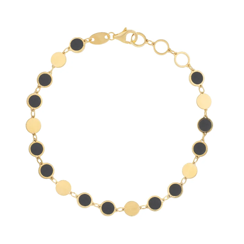 Minimalist silver bracelets for everyday chic-14K Onyx Geometric Mirror Gem Chain Bracelet