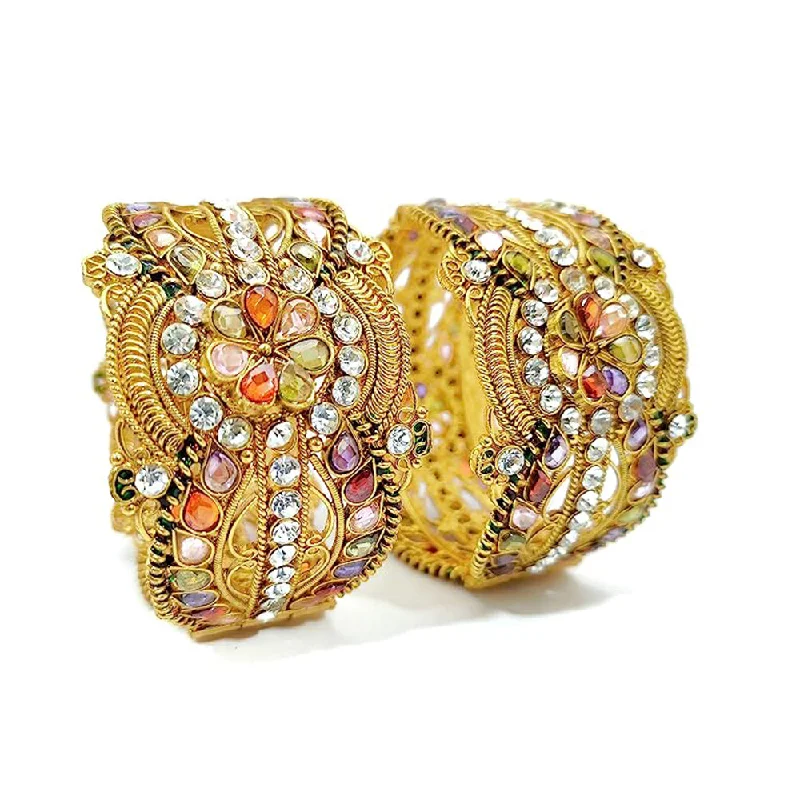 Indian-inspired bangles for traditional style-Choice Gold Plated Austrian Stone Bangles Set