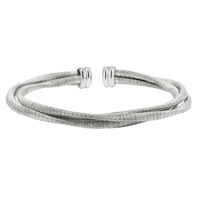 Men's cuff bracelets for bold masculinity-Rhodium Finish Sterling Silver Loosely Twisted Three Cable Cuff Bracelet