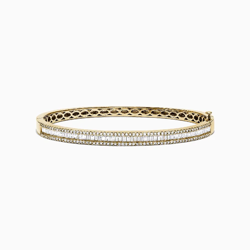 Beaded wrap bracelets for boho chic style-D'Oro 14K Yellow Gold Diamond Bangle