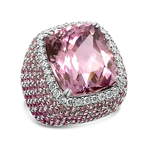 Bold cocktail rings for evening parties-Kunzite, Pink Sapphire & Diamond Ring