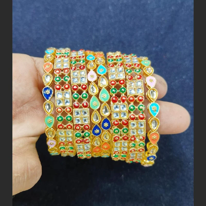 Antique-style bangles for vintage-inspired fashion-Pooja Bangles Gold Plated Kundan Stone Bangles Set