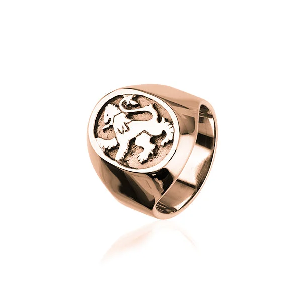 Stackable birthstone rings for meaningful gifts-Lion Rampant 9ct Rose Gold Signet Ring RR79