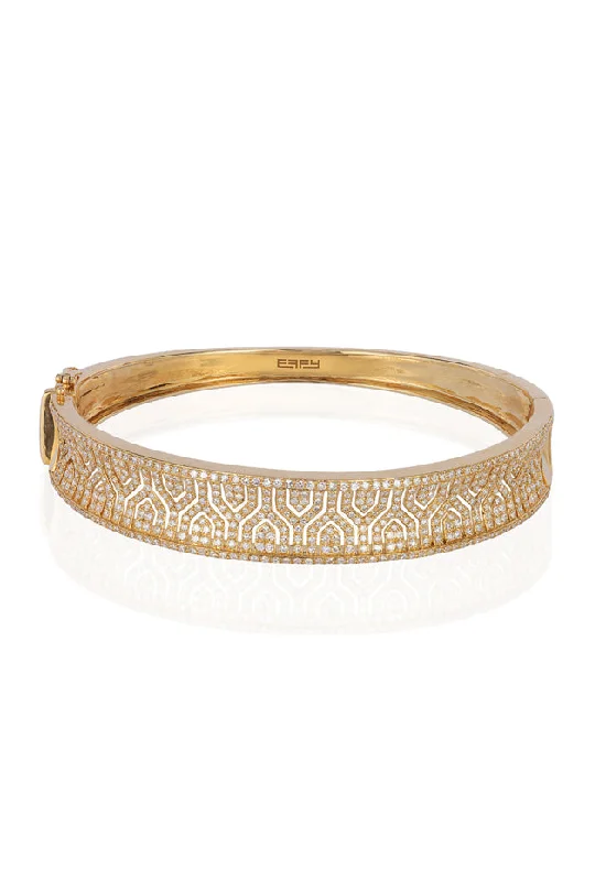 Luxury diamond bracelets for special occasions-D'Oro 14K Yellow Gold Diamond Maze Bangle, 1.98 TCW