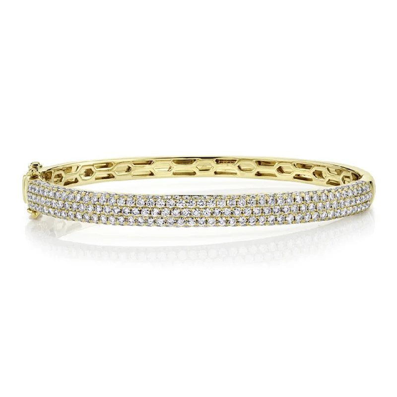 Classic silver bangles for timeless appeal-14K Yellow Gold Diamond Pave Thin Bangle