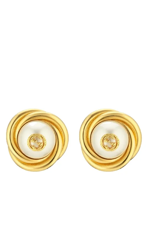 Intricate hoop earrings for a standout accessory-Gold-tone Double G Faux Pearl Clip-on Earrings