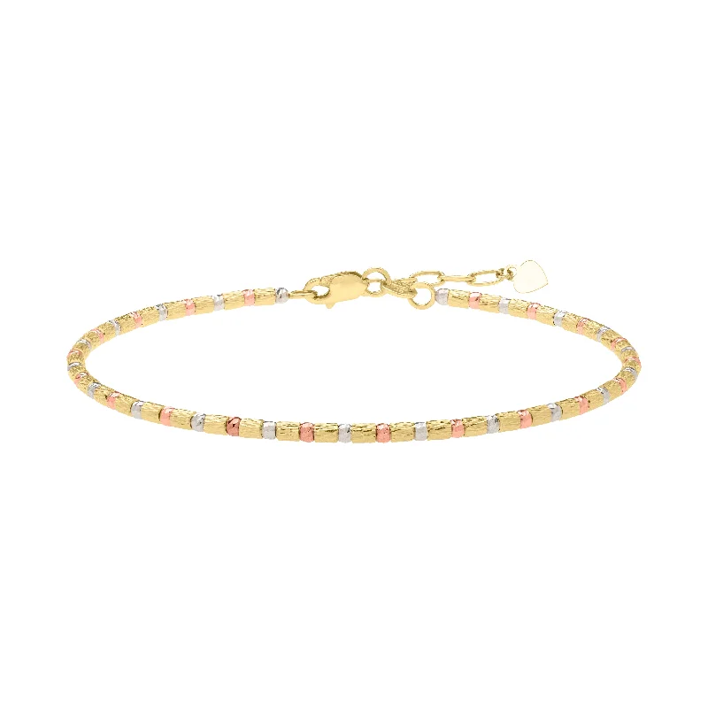 Modern designer bracelets for high-fashion looks-14K Gold Tri-Color Diamond Cut Bead Bracelet