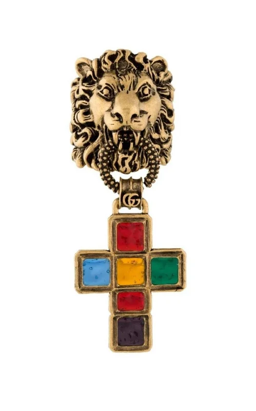 Bold statement rings for fashion-forward looks-Lion Head Cross Charm Ring