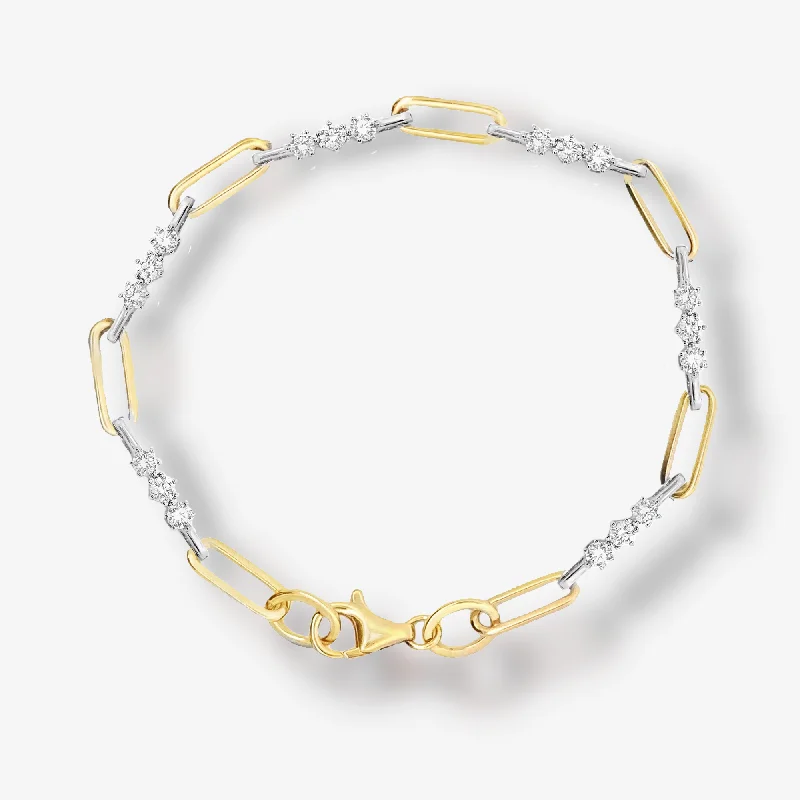 Unique statement bracelets for fashion-forward looks-Paper Clip Link Two Tone Diamond Station Bracelet