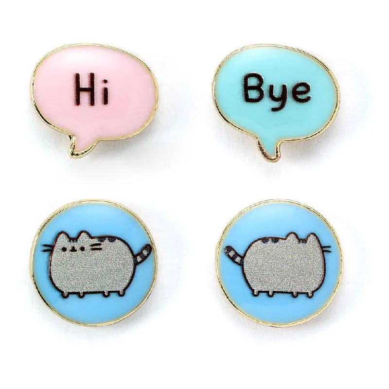 Personalized name earrings for a fun, trendy gift-Pusheen Stud Earrings 2-pack "Hi , Bye"