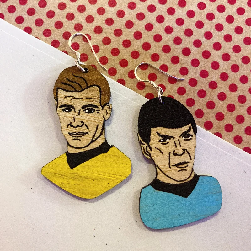 Two-tone earrings for stylish contrast-Dangles: Kirk and Spock