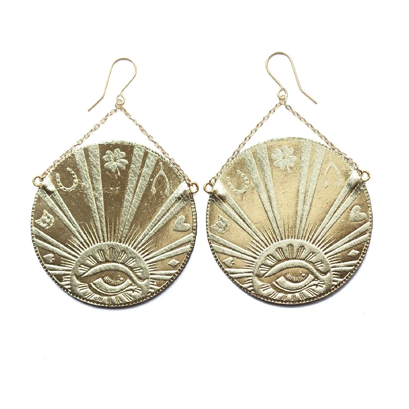 Vintage-style earrings with antique designs-LUCKY MEDALLION . earrings