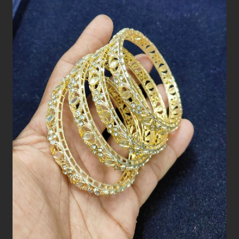 Adjustable crystal bangles for versatile fashion-Pooja Bangles Gold Plated Kundan Stone Bangles Set