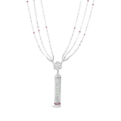 Custom necklaces with personalized engraving-Ruby & Diamond Tassel Necklace