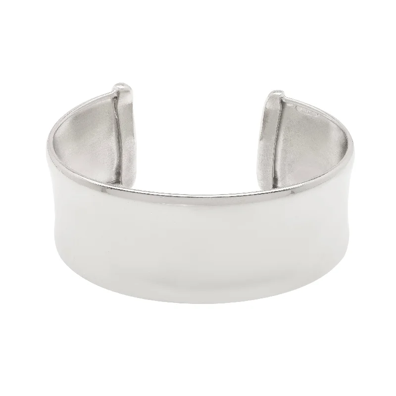 Handcrafted bracelets for unique designs-Silver Wide Sculpted Cuff Bangle