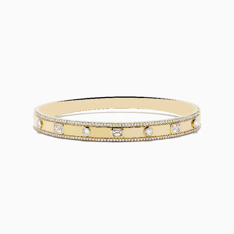 Luxury gemstone bracelets for sparkling elegance-D'Oro 14K Yellow Gold Bezel Set Diamond Bangle 1.72 TCW