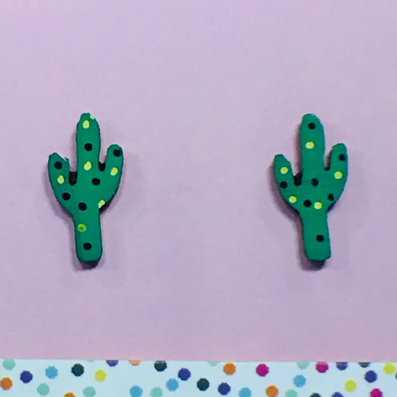 Vintage-inspired earrings for collectors-Studs: Cactus