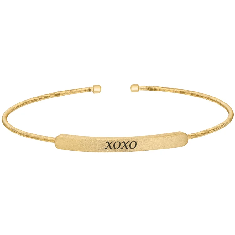 Custom charm bracelets for unique designs-Gold Finish Sterling Silver Cable Cuff Bracelet With Name Plate - XOXO